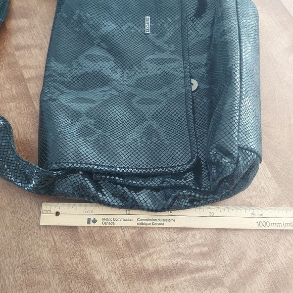 LUGANO snakeskin print glazed soft leather bag black purse Made in Italy - Picture 9 of 14